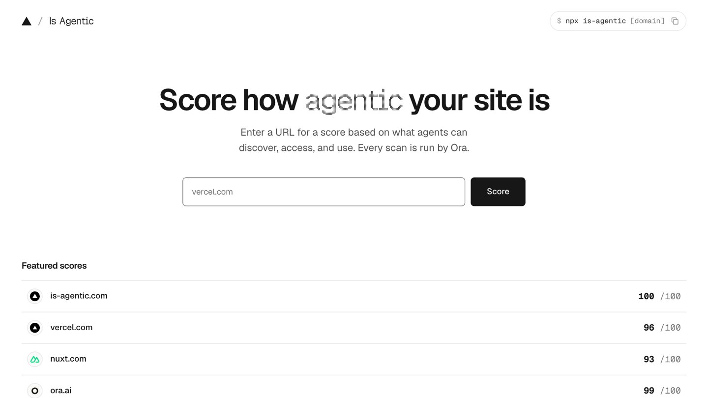 Seu site está pronto pra agentes de IA? O is-agentic da Vercel dá uma nota de 0 a 100
