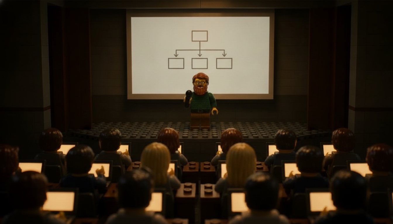 palestrante de LEGO no palco