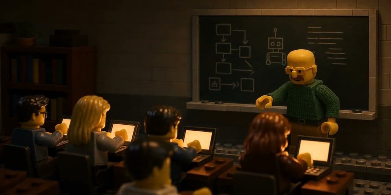 sala de aula de LEGO com a turma nos notebooks